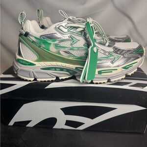 Silver and Green Athletic Sneakers Offwhite